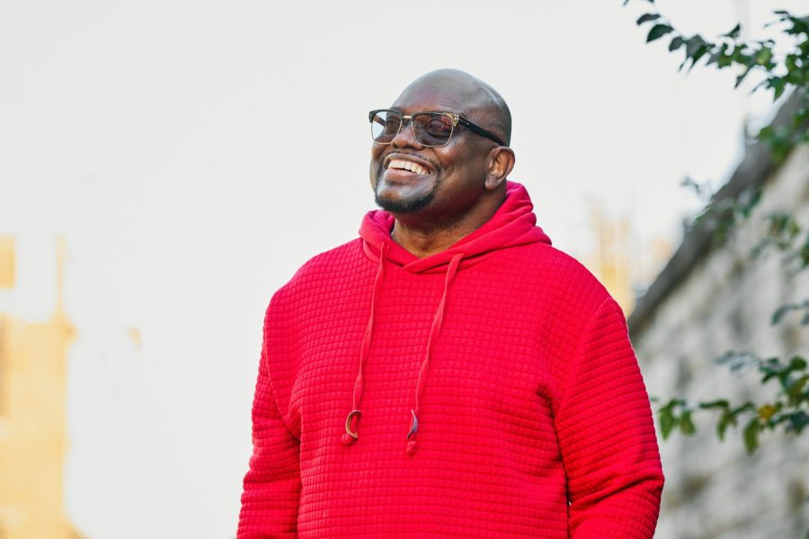 John Babbitt in red hoodie